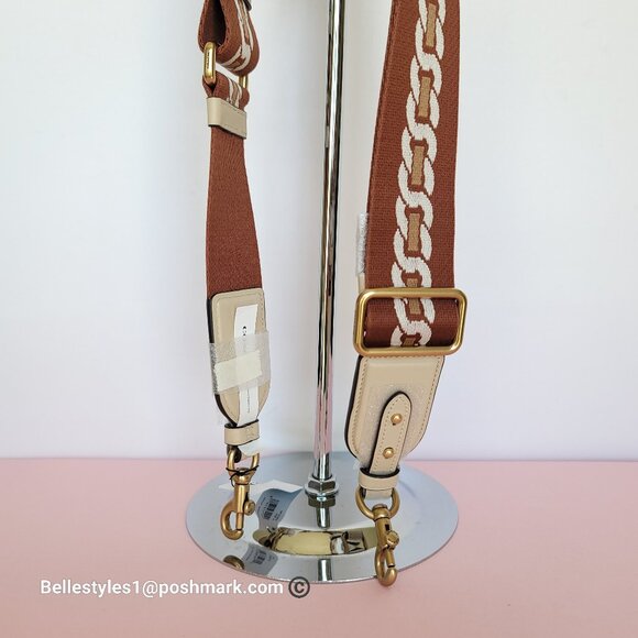 COACH Webbing Strap With Chain Stripe Print and Glovetanned Leather-Ivory multi⭐ - Picture 8 of 15